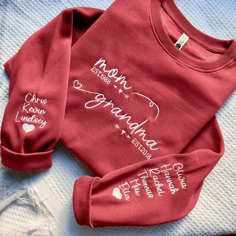 Custom Embroidered Mom Grandma Est Year Sweatshirt
