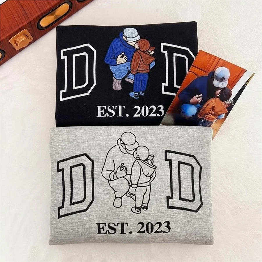 Custom Photo Embroidered Sweatshirt & T-Shirt for DAD, PAPA