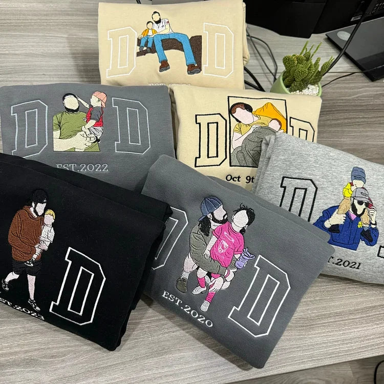 Custom Photo Embroidered Sweatshirt & T-Shirt for DAD, PAPA