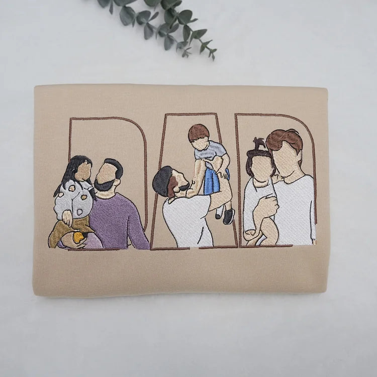 Custom Photo Portrait Embroidery Sweatshirt/Hoodie | Portrait From Photo | Memorial Shirt for Dad