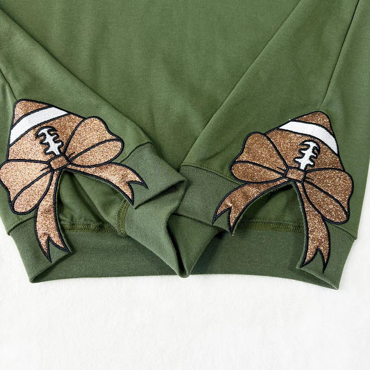 Custom Glitter Sports Hoodie with Bow Decoration 🎄 Holiday Gift for Mom