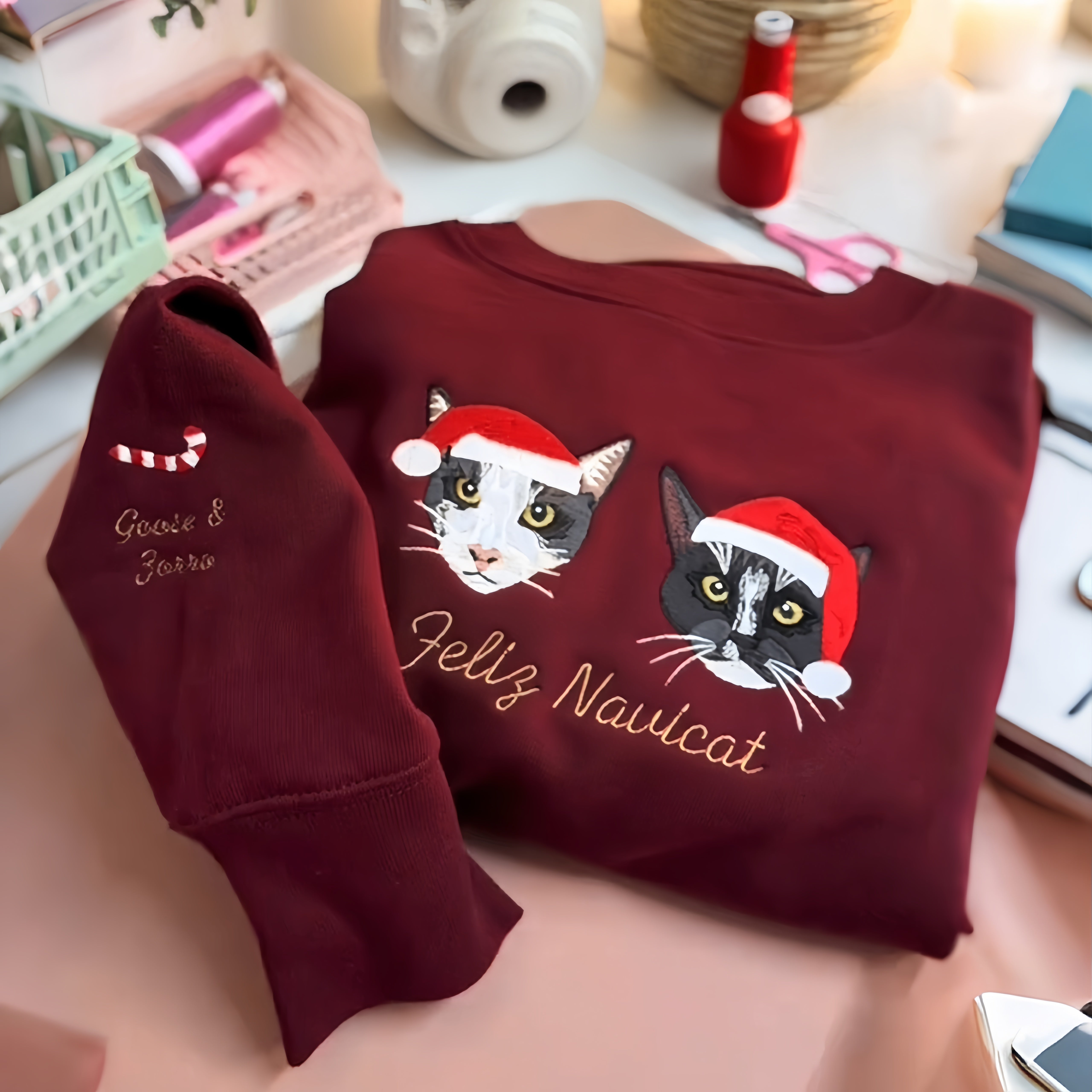 Custom Pet Portrait Sweatshirt -Retro Cat Mom Hoodie -Pet Lovers Gift