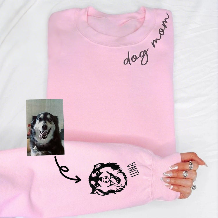 Side Sleeve Pet Portrait Hoodie - Custom Embroidered Gift