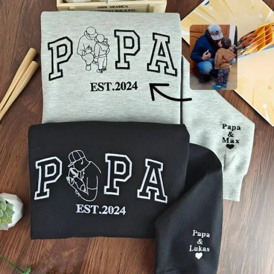 Custom Photo Embroidered Sweatshirt & T-Shirt for DAD, PAPA