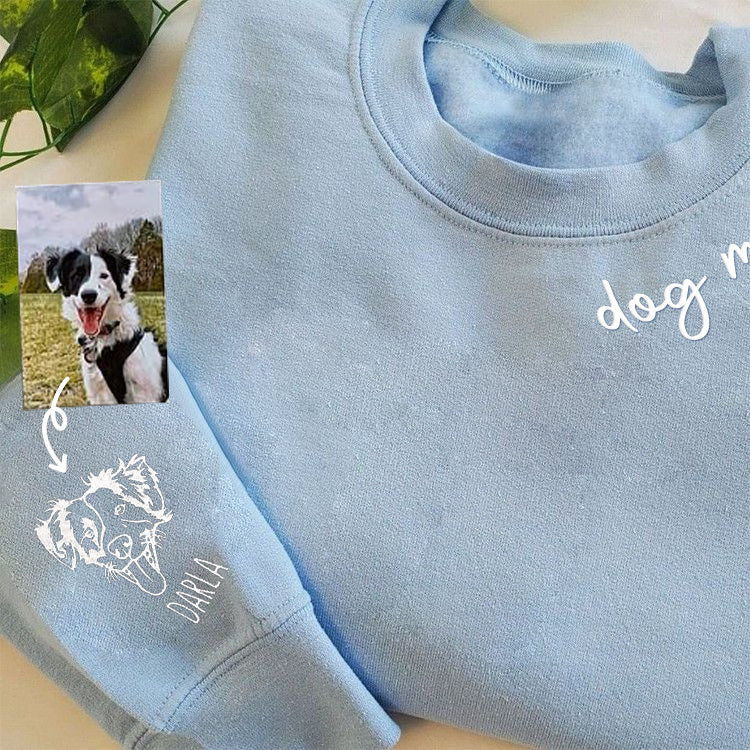 Side Sleeve Pet Portrait Hoodie - Custom Embroidered Gift
