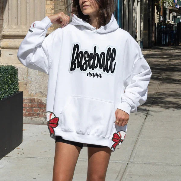 Custom Glitter Sports Hoodie with Bow Decoration 🎄 Holiday Gift for Mom