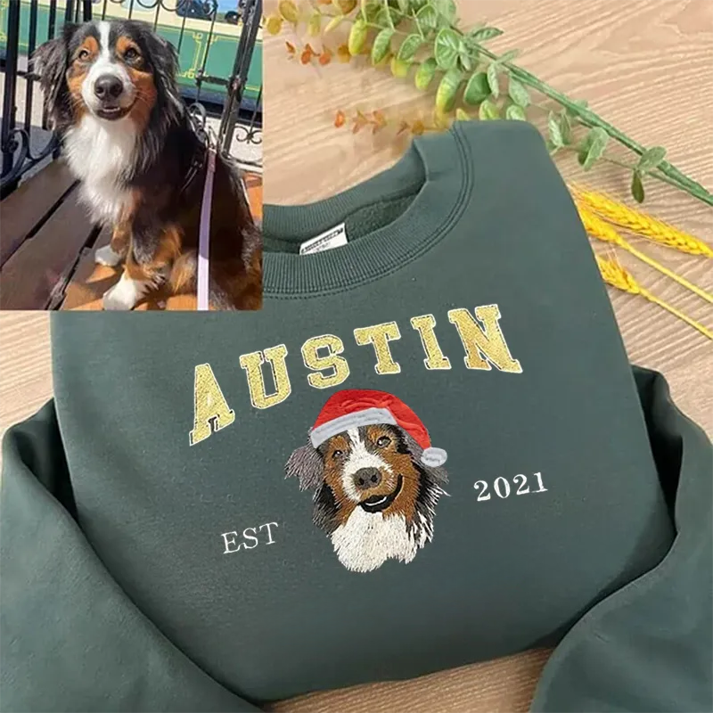 Personalized Embroidered Pet Face and Name Est T-shirt Keepsake Gift for Pet Lovers