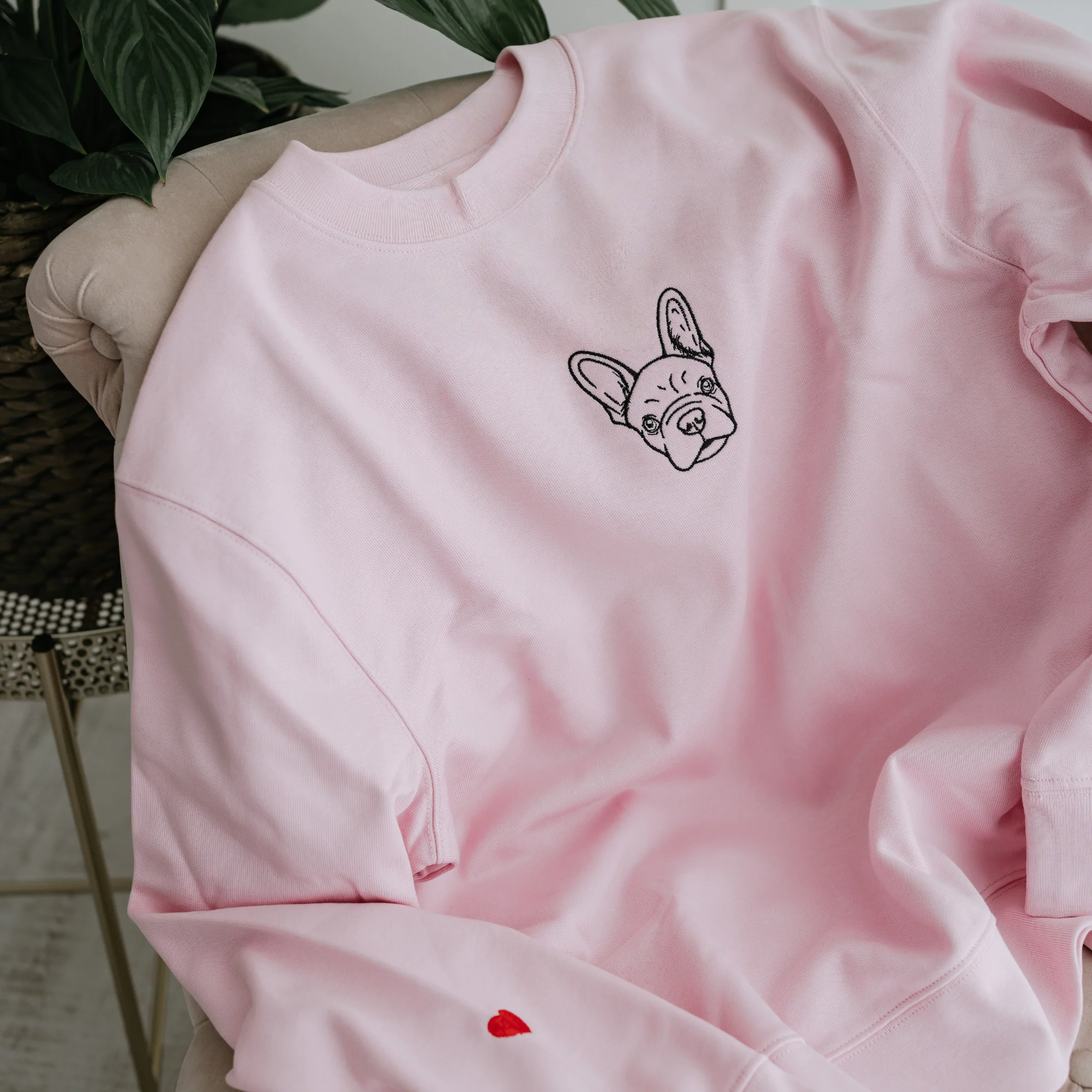 Custom embroidered hoodie with pet rabbit face sketch embroidery
