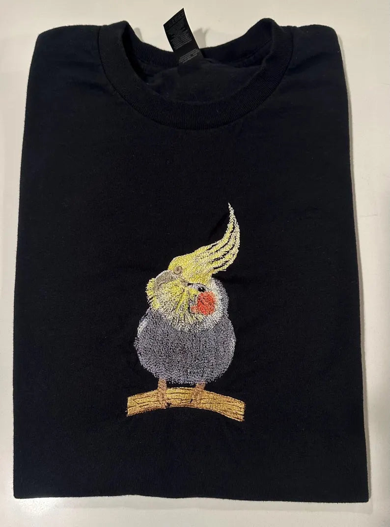 Embroidered Full-Body Parrot Portrait - Unique Gift for Bird Lovers
