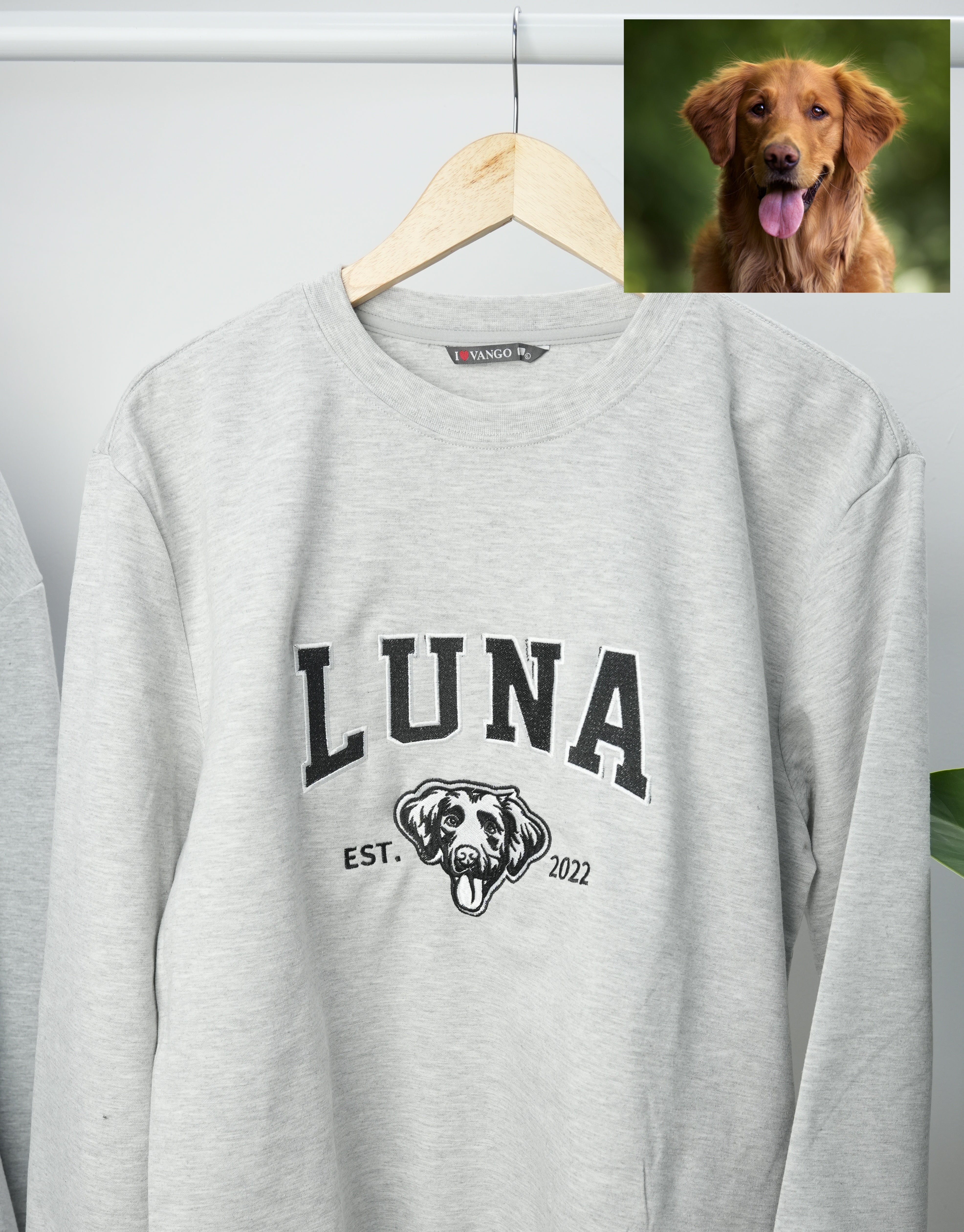Personalized Embroidered Pet Sweatshirt with Portrait From Photo and Name, Gifts For Pet Owners