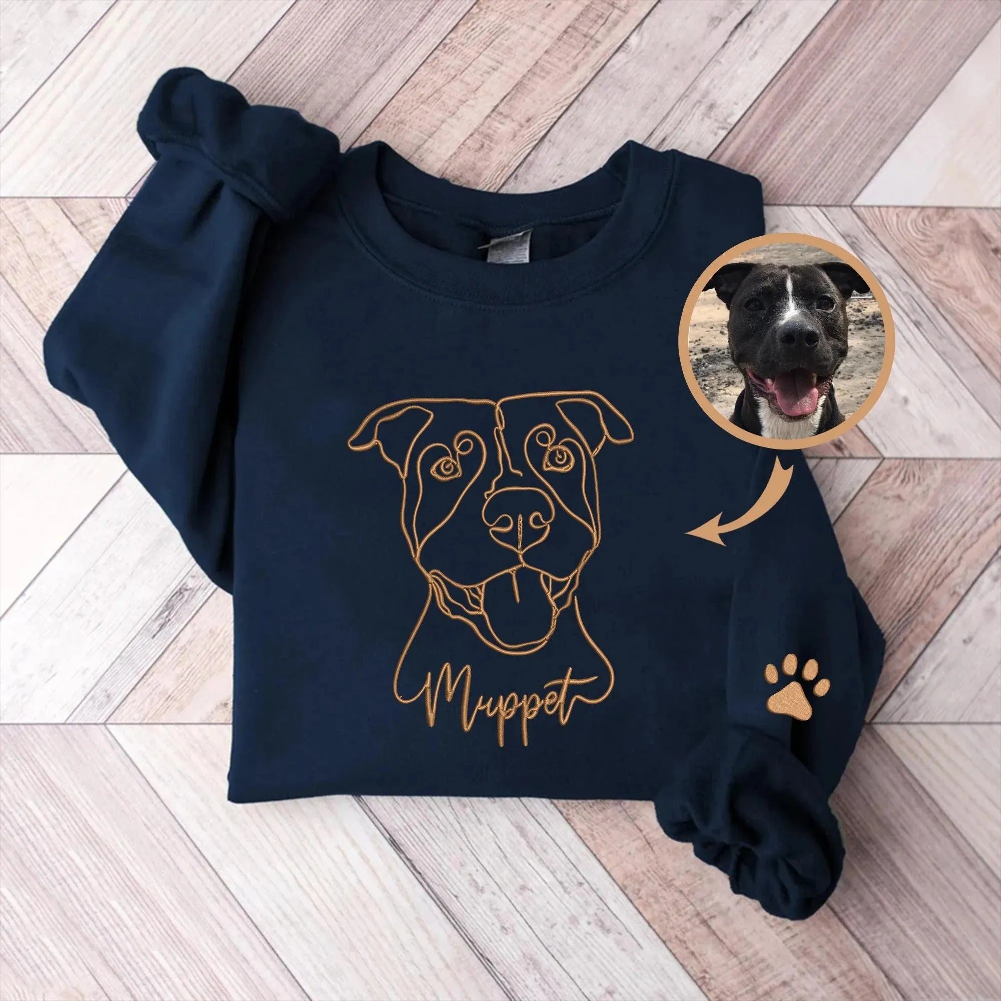 Custom Dog Portrait Outline Embroidered Sweatshirt Personalized Pet Face and Name Sweatshirt Gift for Pet Lovers