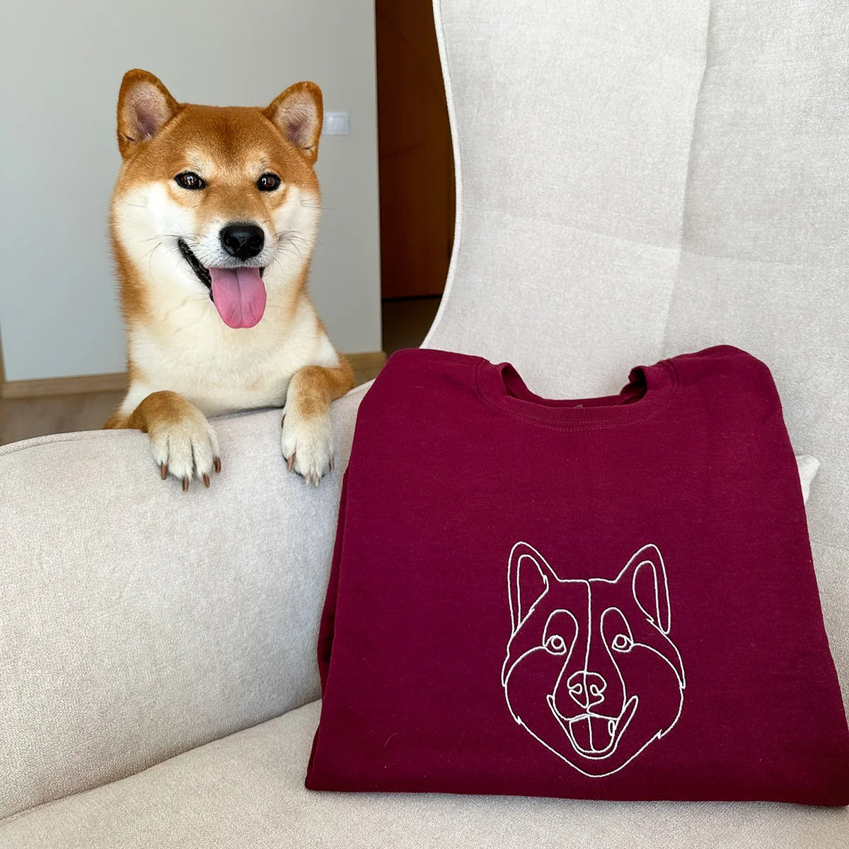 Custom Embroidered Sweatshirt,Pet Face Sketch Embroidery