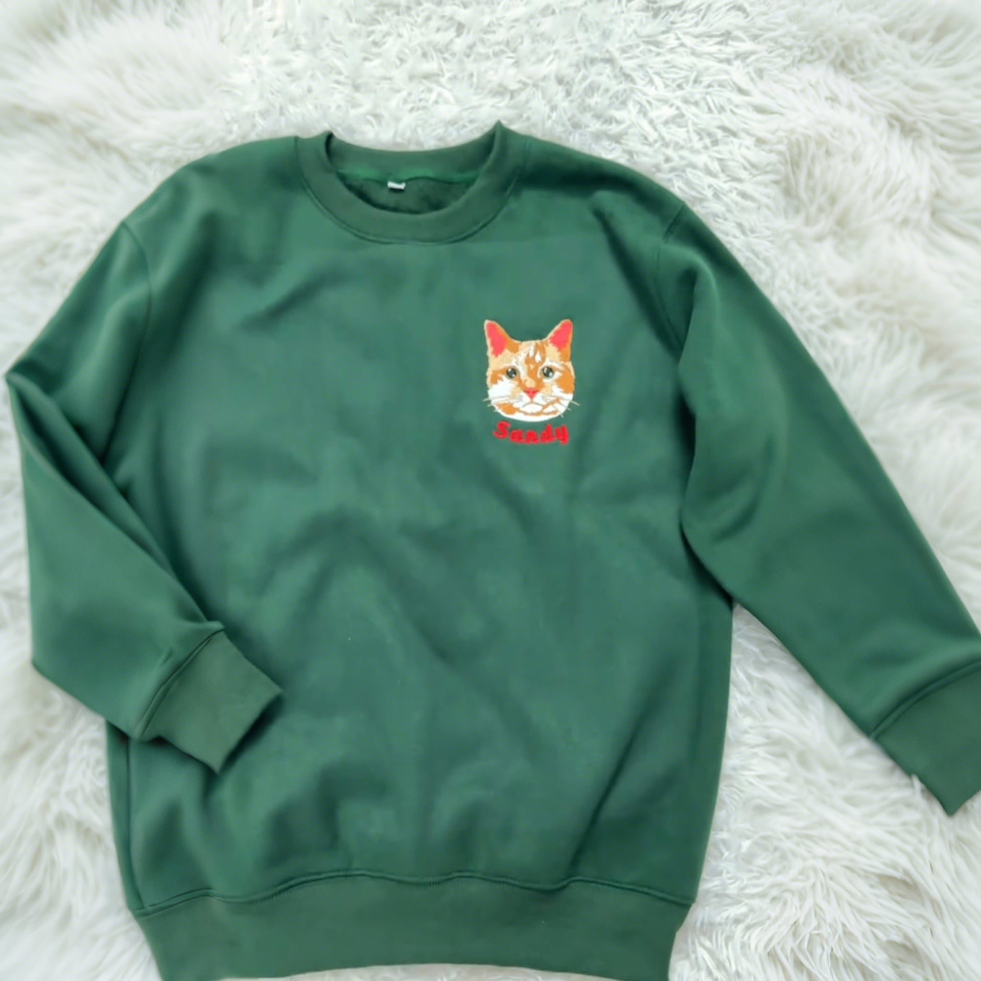 Full Color Pet Portrait Embroidered Sweatshirt, Hoodie – Custom Dog, Cat Face with Name/Date