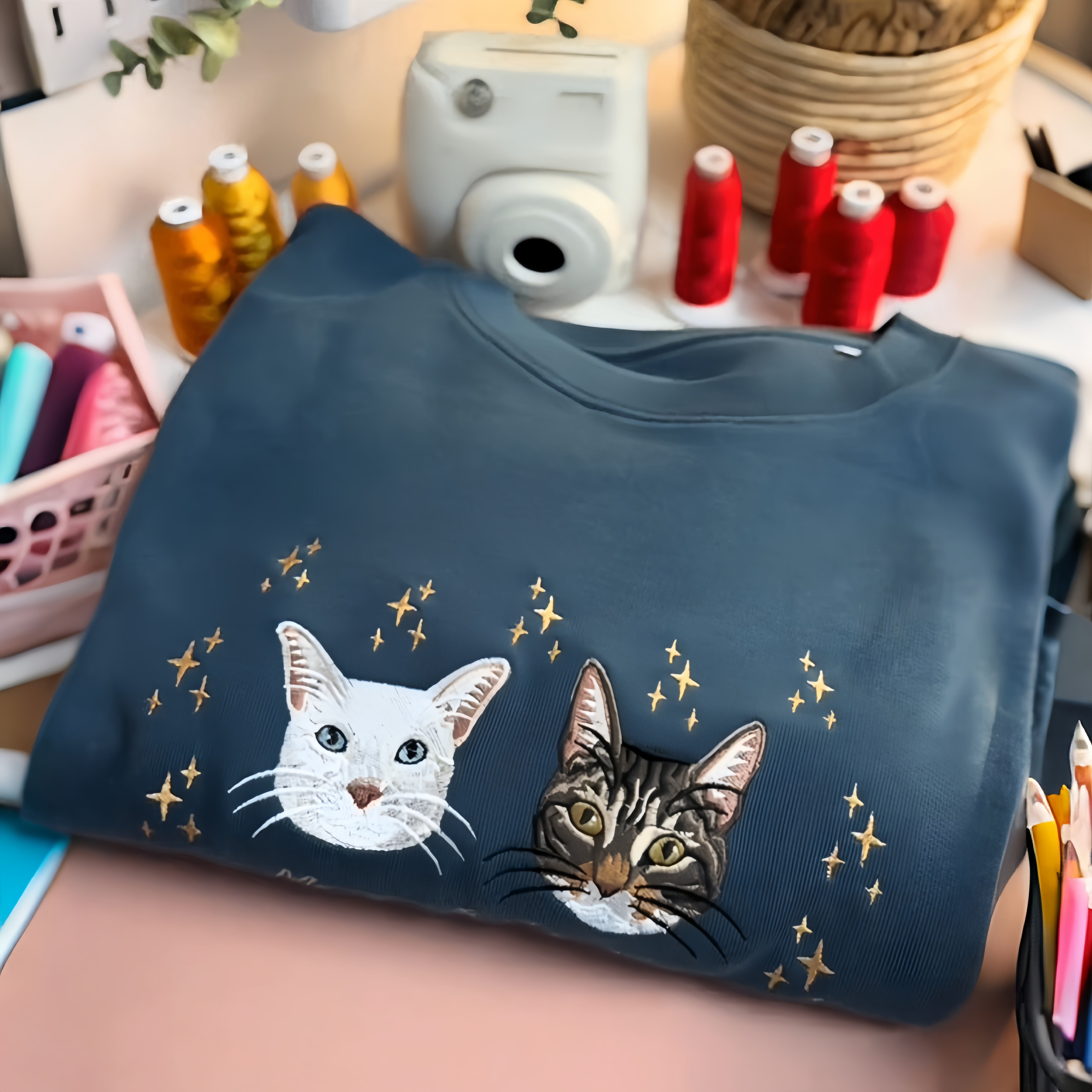 Custom Embroidered Pet Portrait T-shirt,Sweatshirt