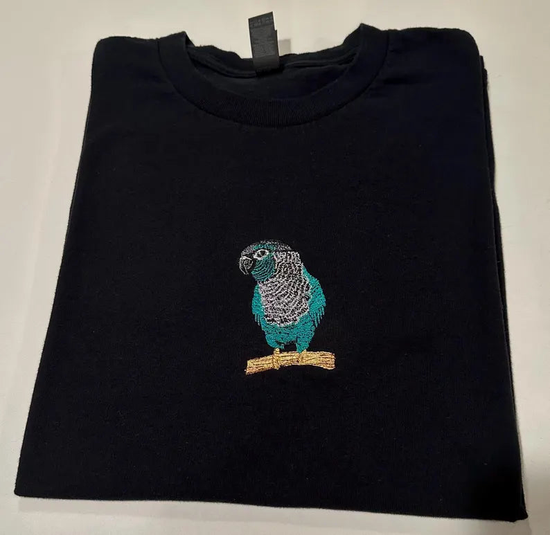 Embroidered Full-Body Parrot Portrait - Unique Gift for Bird Lovers