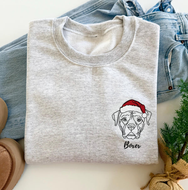 Custom Embroidered Pet Outline Portrait Sweatshirt , Merry Christmas Gifts