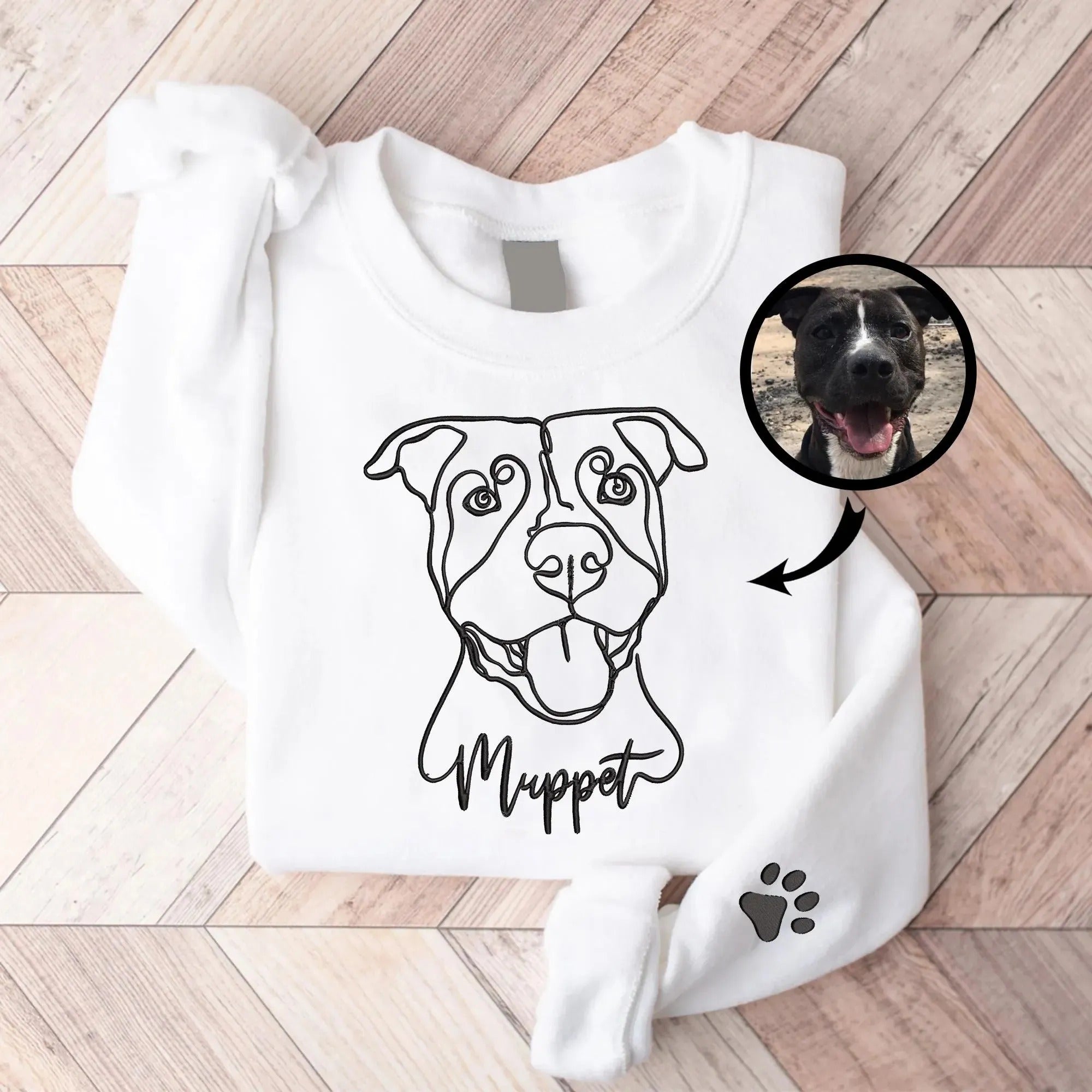 Custom Dog Portrait Outline Embroidered Sweatshirt Personalized Pet Face and Name Sweatshirt Gift for Pet Lovers