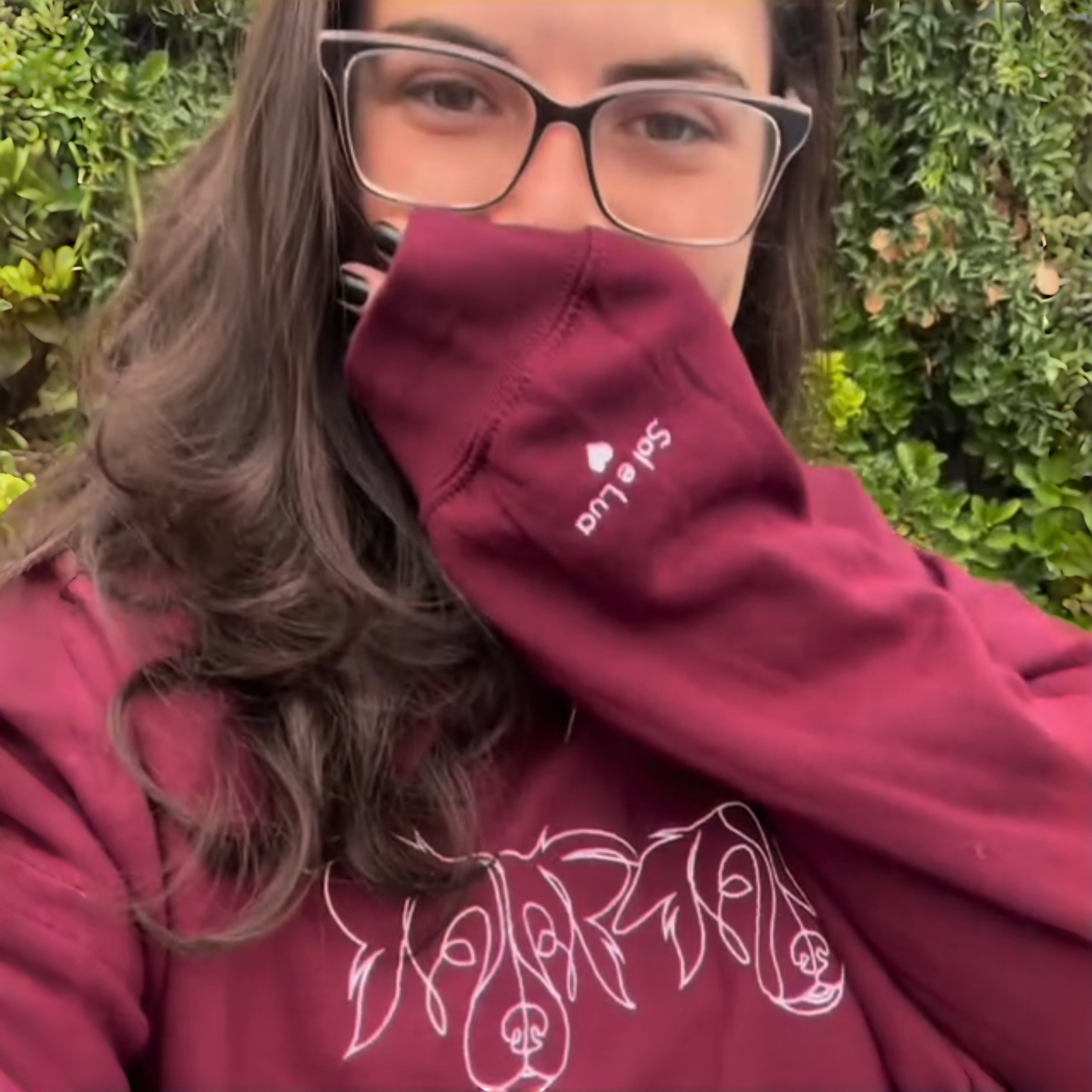 Custom Christmas Pet Face Sketch Embroidered Fleece Hoodie with Santa Hat