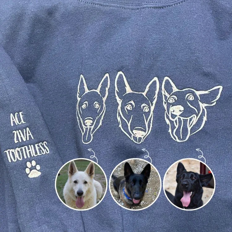 Custom Portrait Dog from Photo Embroidered Sweatshirt, Hoodie