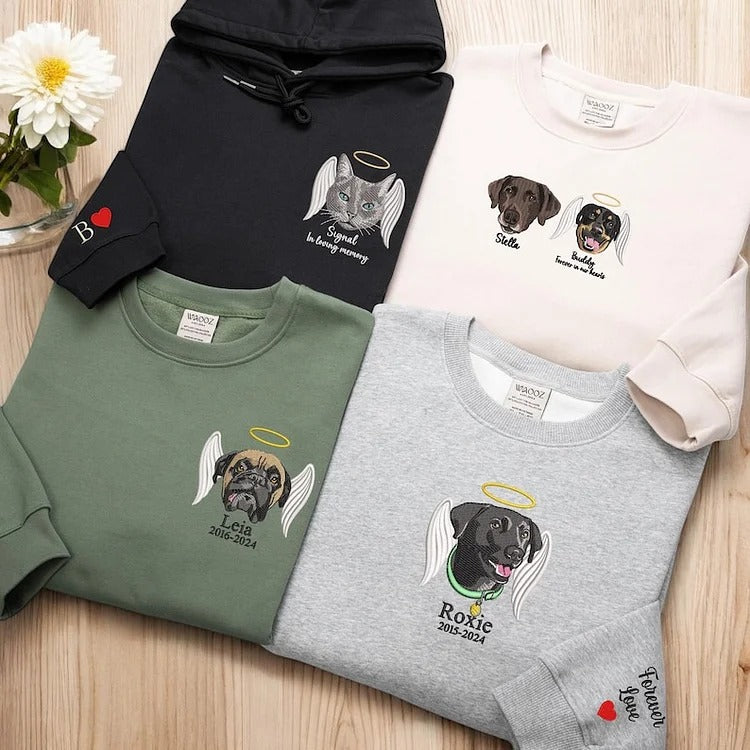 Custom Pet Loss Embroidered Sweatshirt, Pet Memorial Embroidered T-shirt Sweatshirt Hoodie