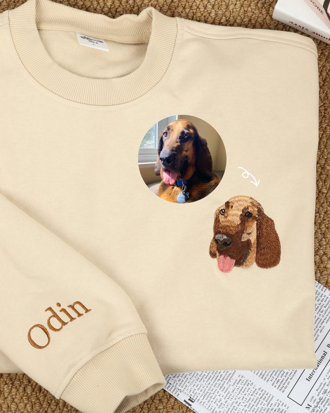 Custom Pet Embroidered Sweatshirt from Photo, Personalized Pet Face and Pet Name Sweatshirt or Shirt
