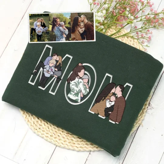 Custom Photo Portrait Embroidery Sweatshirt/Hoodie | Portrait From Photo | Memorial Shirt for Dad