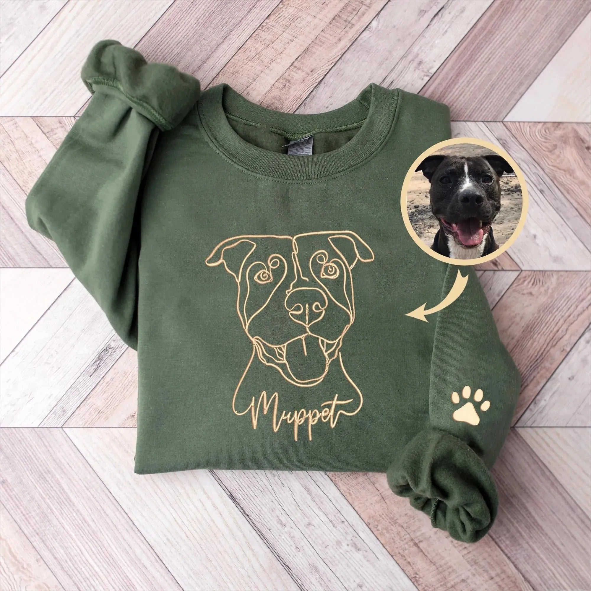 Custom Dog Portrait Outline Embroidered Sweatshirt Personalized Pet Face and Name Sweatshirt Gift for Pet Lovers