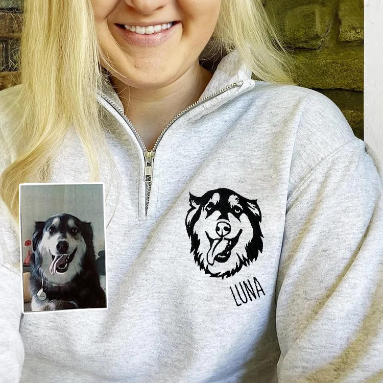Custom Embroidered Pet Face Quarter Zip Sweatshirt