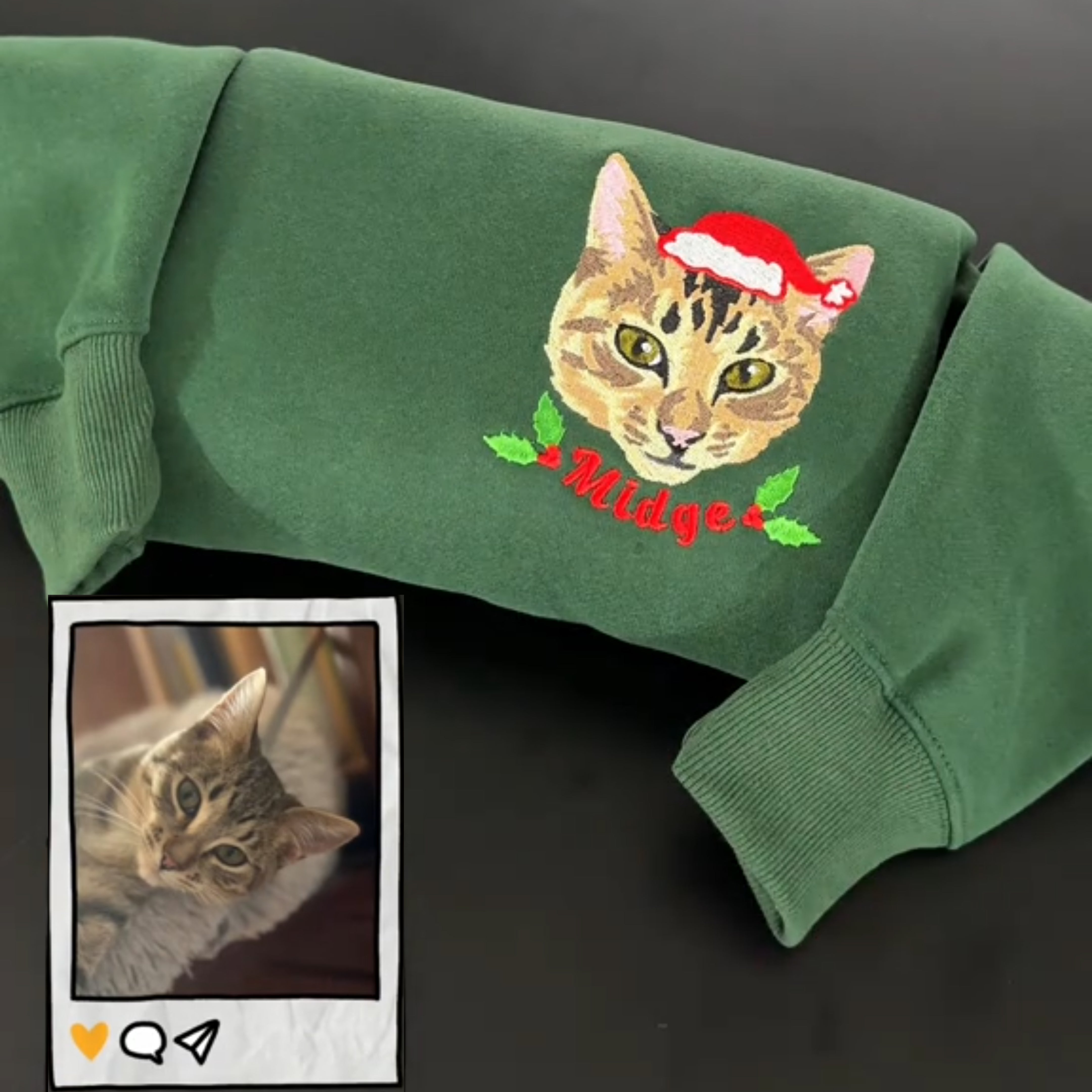 Custom Full-Color Pet Portrait Sweatshirt, Personalized Dog Embroidered Hoodie with Floral Design