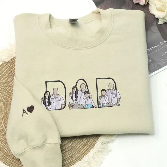 Custom Photo Portrait Embroidery Sweatshirt/Hoodie | Portrait From Photo | Memorial Shirt for Dad
