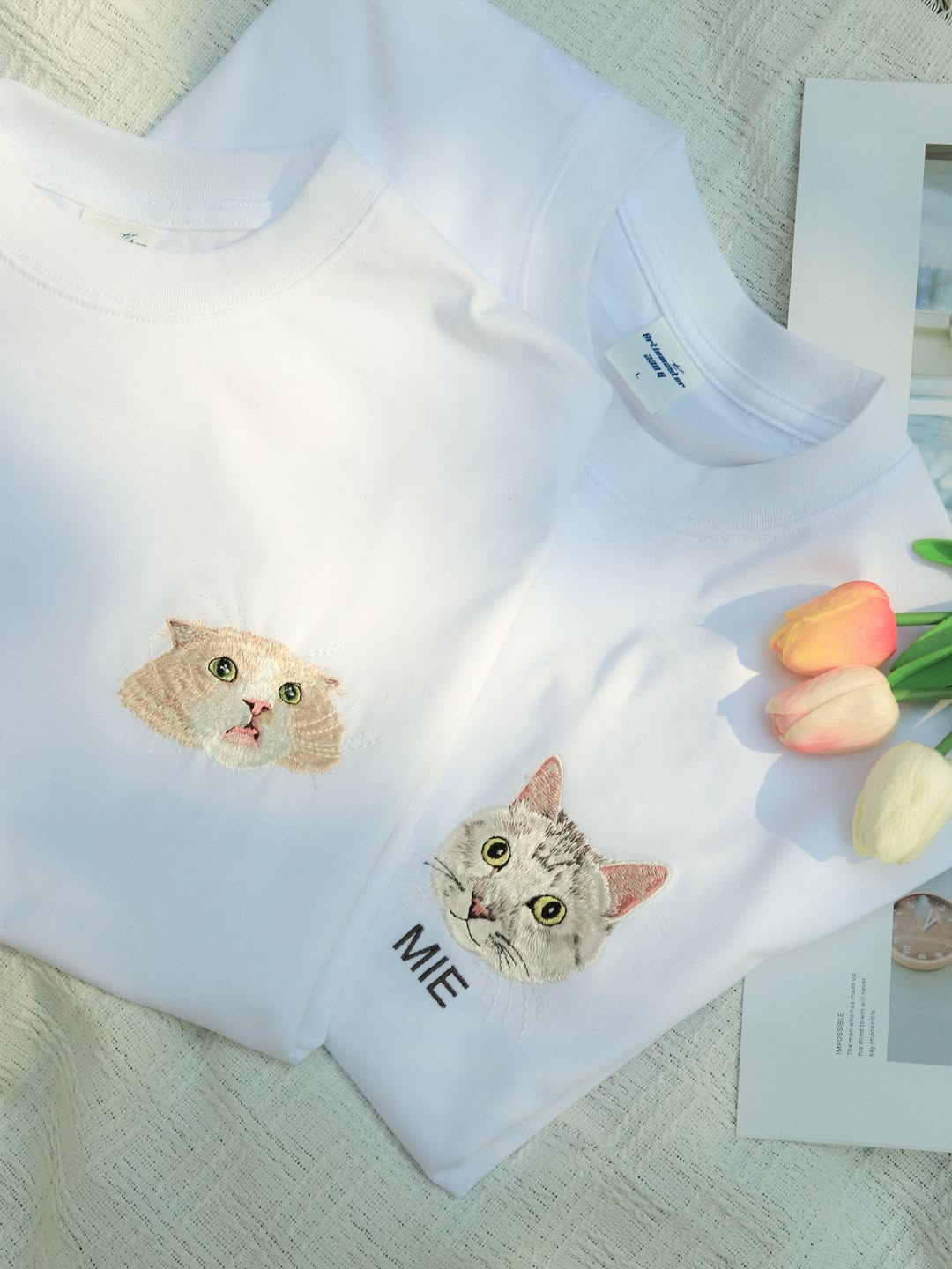Custom Pet Embroidered T-shirt from Photo, Personalized Pet Face and Pet Name Sweatshirt or Shirt