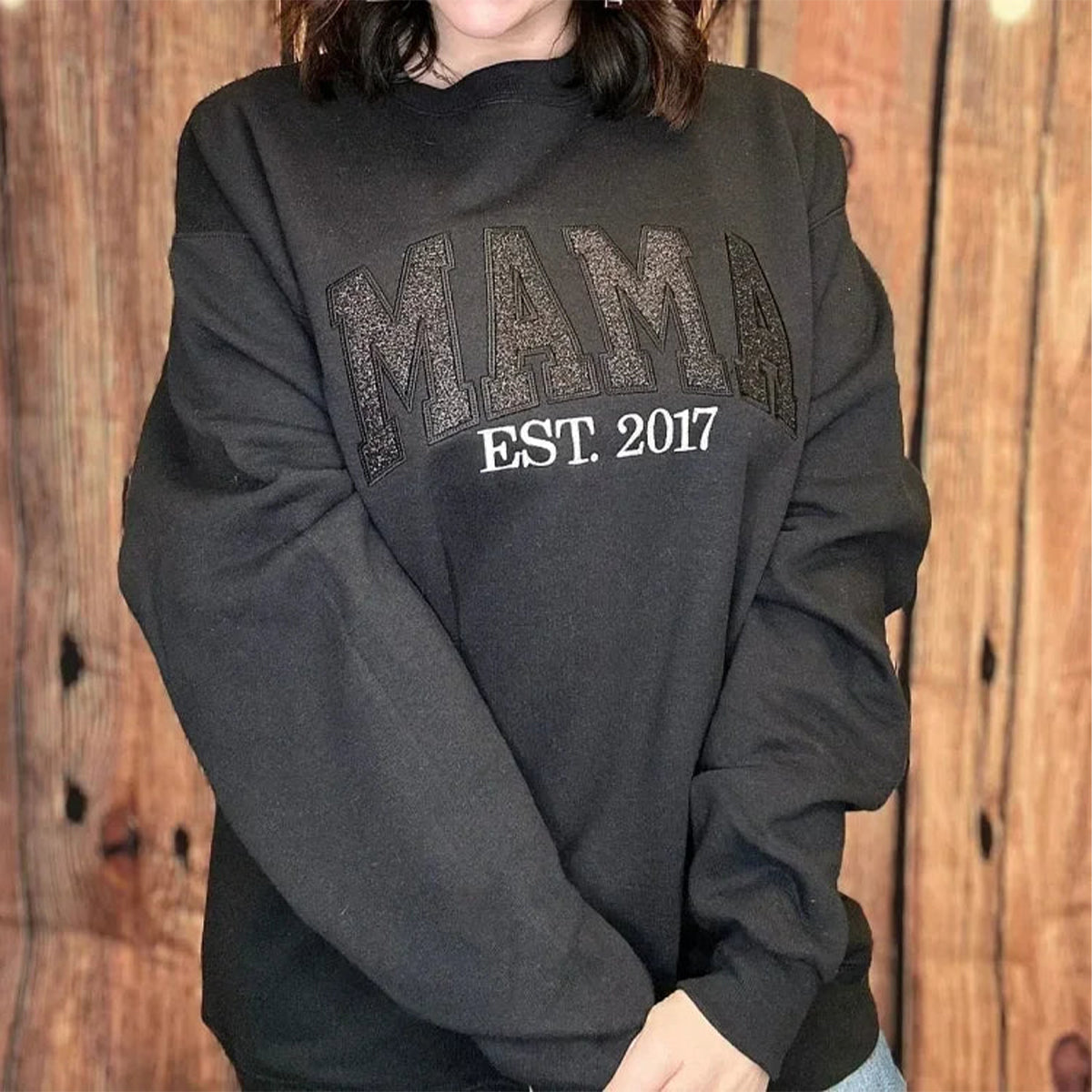 Custom Embroidered Applique Glitter Mama Sweatshirt - Gift for Mom