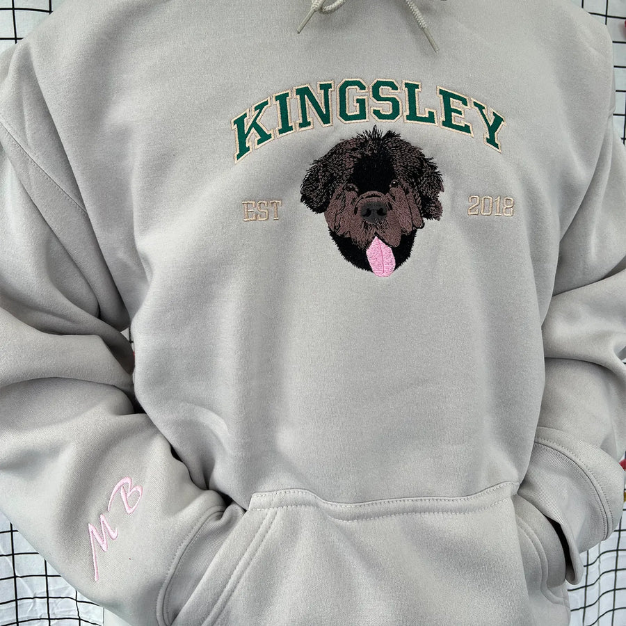 Custom Embroidered Pet Portrait Crewneck Sweatshirt, Unique Pet Gift