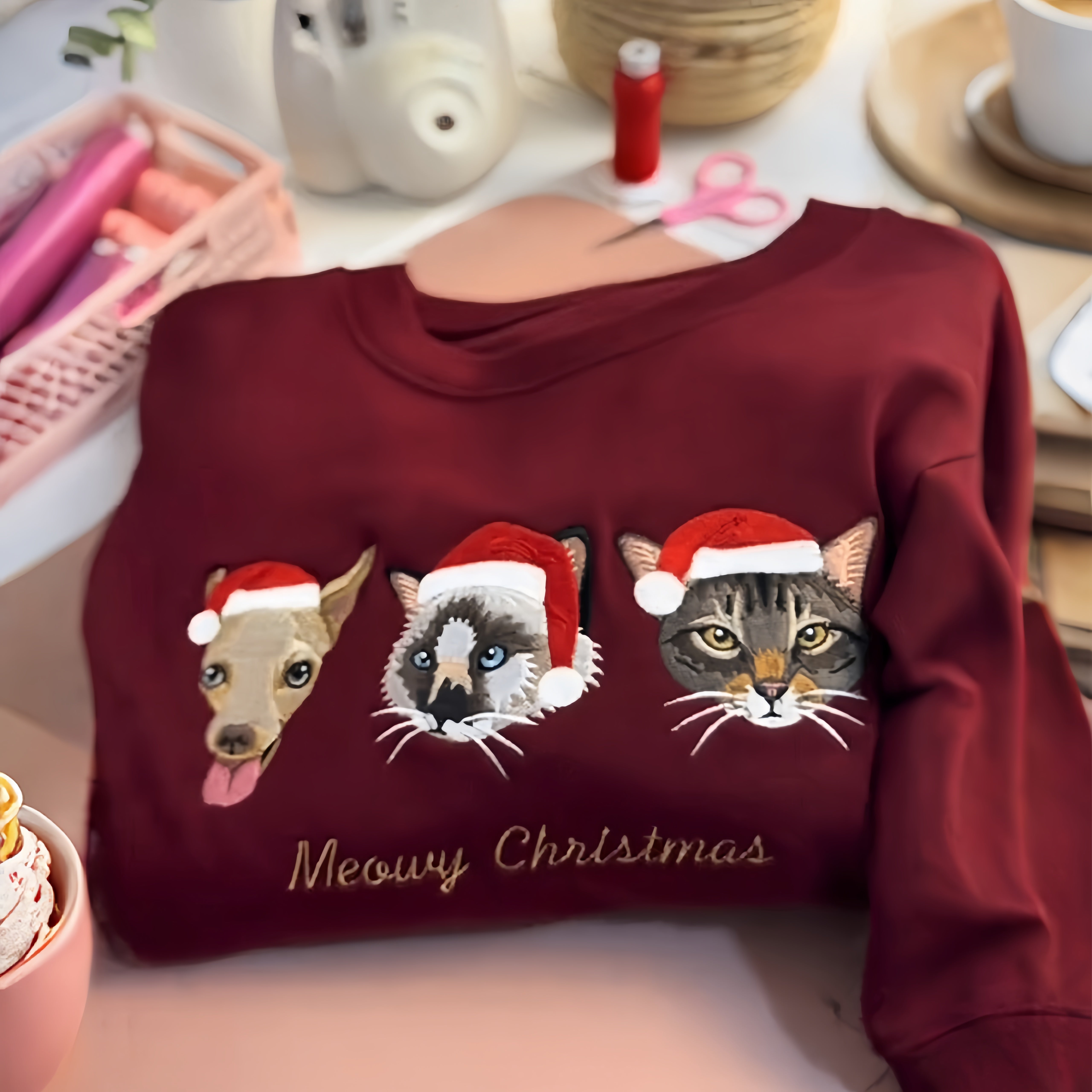 Custom Pet Portrait Sweatshirt -Retro Cat Mom Hoodie -Pet Lovers Gift