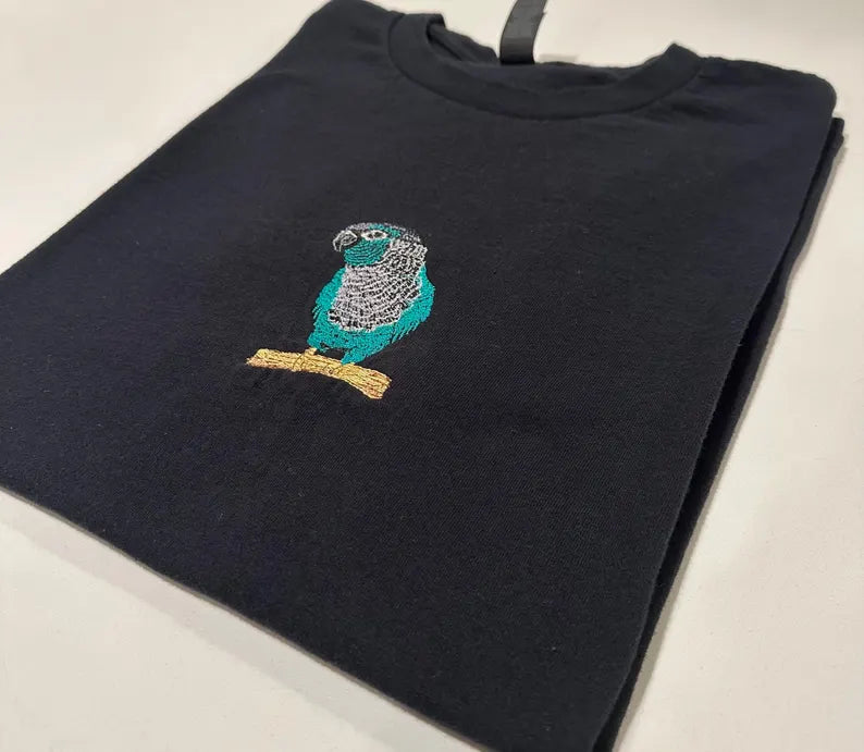 Embroidered Full-Body Parrot Portrait - Unique Gift for Bird Lovers