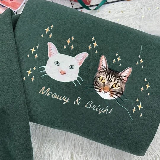 Custom Embroidered Pet Face Sweatshirt with Star Pattern