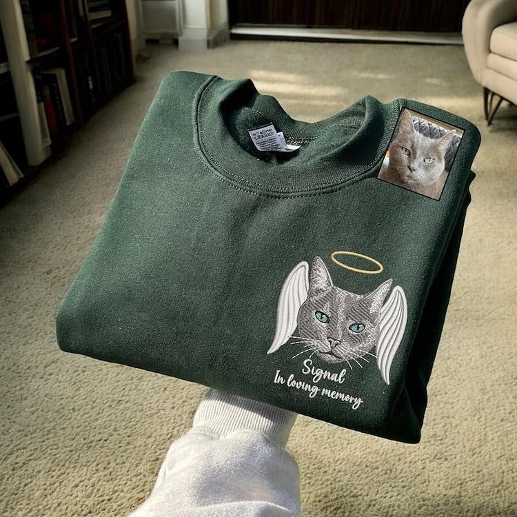 Custom Pet Loss Embroidered Sweatshirt, Pet Memorial Embroidered T-shirt Sweatshirt Hoodie