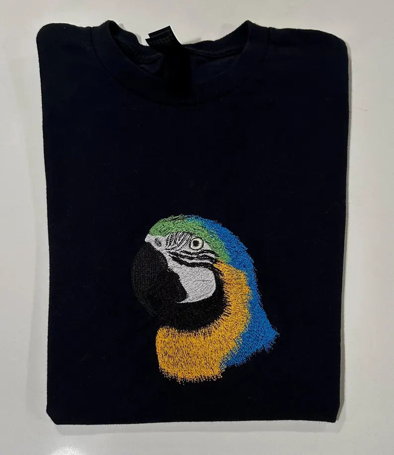 Embroidered Parrot Portrait with Intricate Face Details - Unique Gift for Bird Lovers