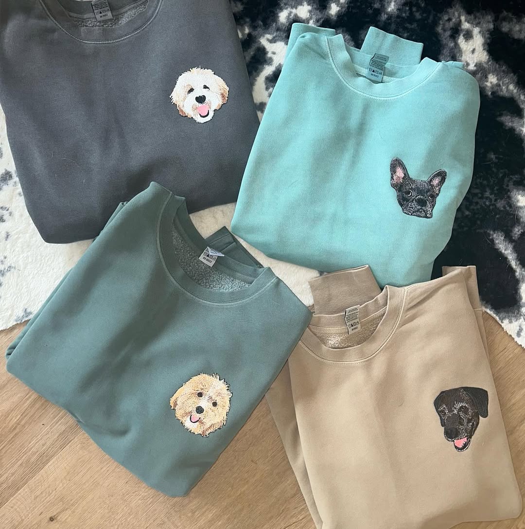 Custom Dog Portrait T-shirt , Personalized Pet Embroidery Hoodies , Dog Lover Gift