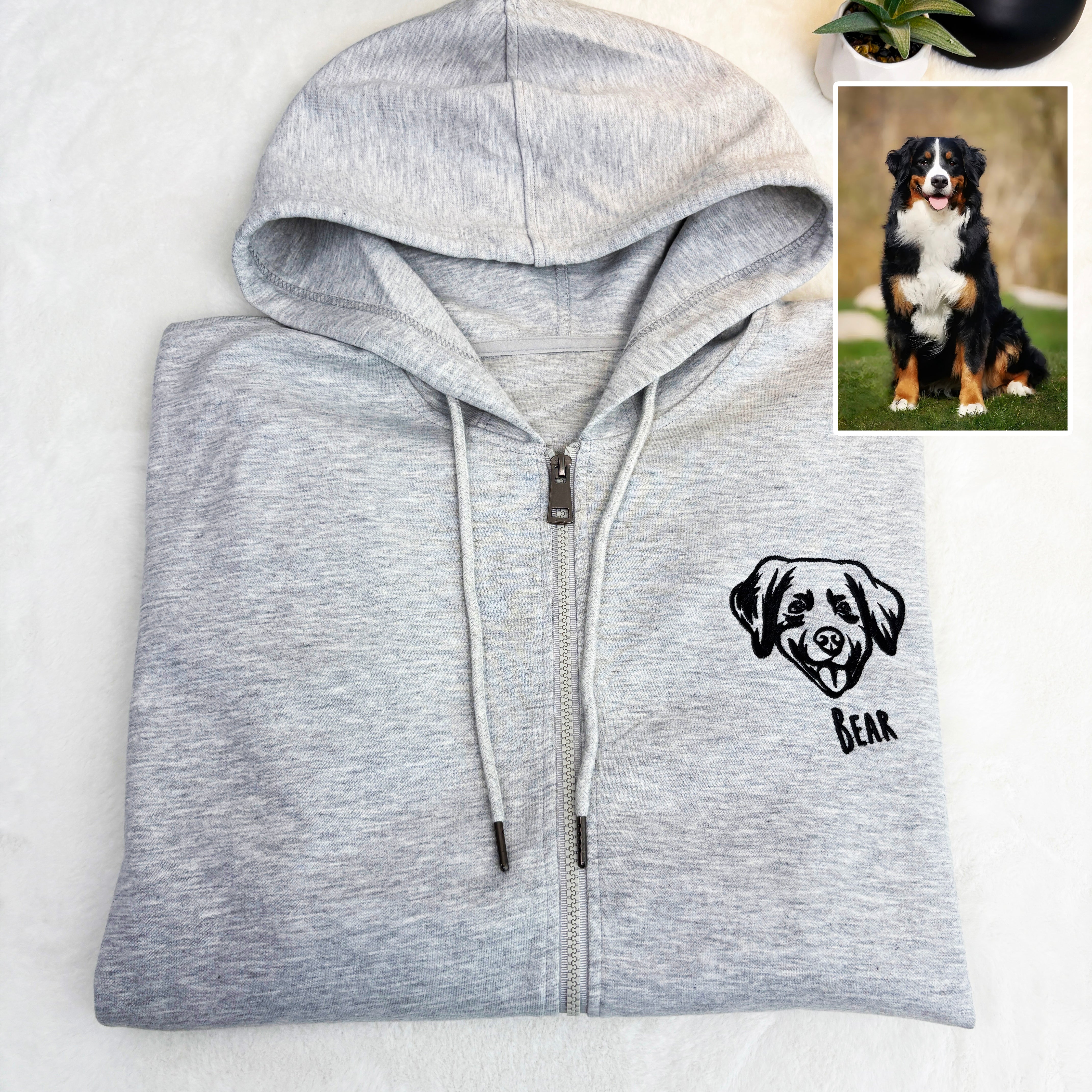 Custom Embroidered Pet Portrait Hooded Zip Up Hoodie