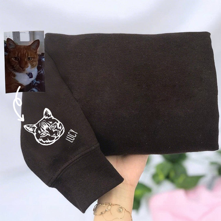 Side Sleeve Pet Portrait Hoodie - Custom Embroidered Gift