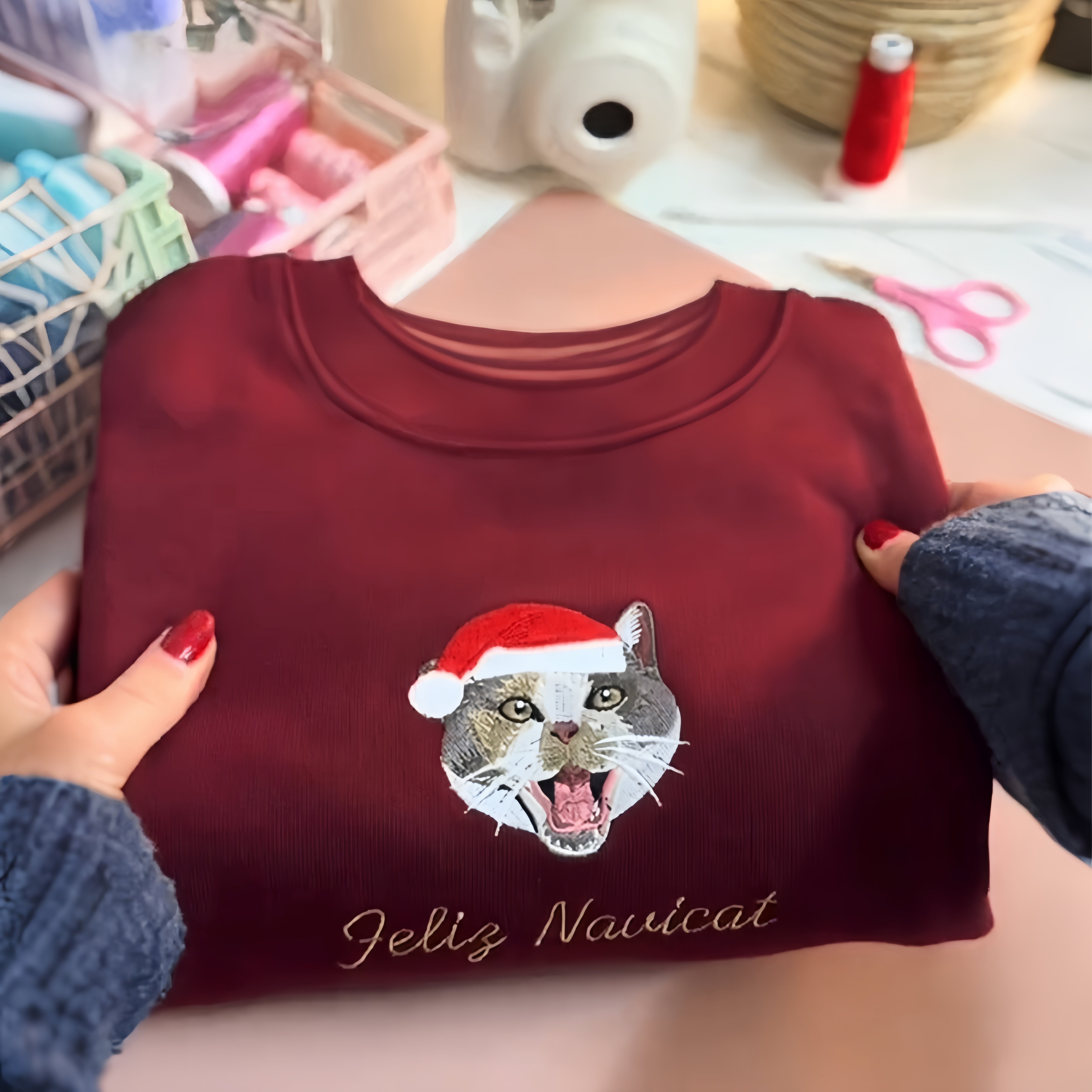 Custom Pet Portrait Sweatshirt -Retro Cat Mom Hoodie -Pet Lovers Gift