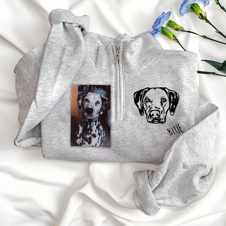 Custom Embroidered Pet Face Quarter Zip Sweatshirt