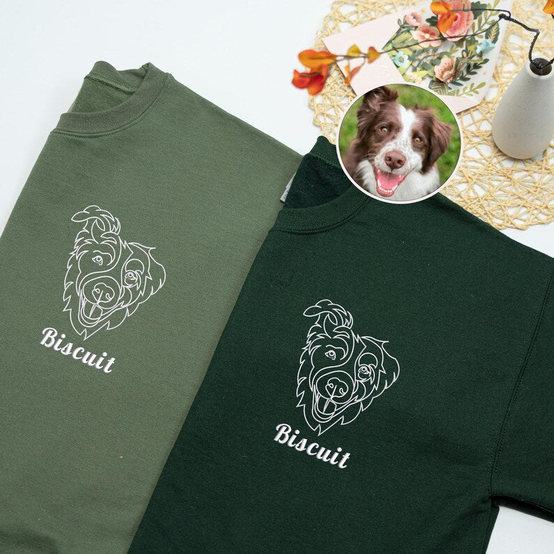 Personalized Pet Face Outline Embroidered T-shirt,Sweatshirt,Hoodie.