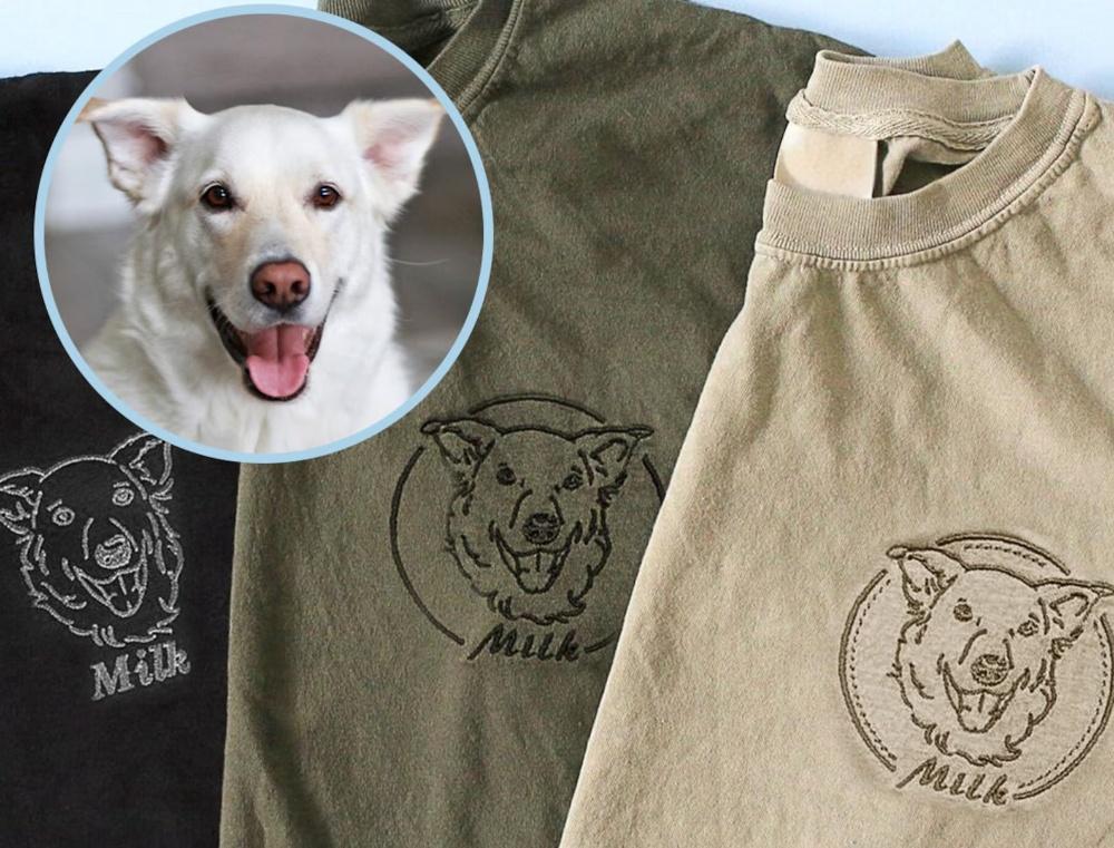 Personalized Dog Mom Shirt with Pet Outline T-shirt, Custom Dog Dad Embroidered Tee Cat Lover Gift for Mom Gift Cat Dad T shirt Pet Memorial