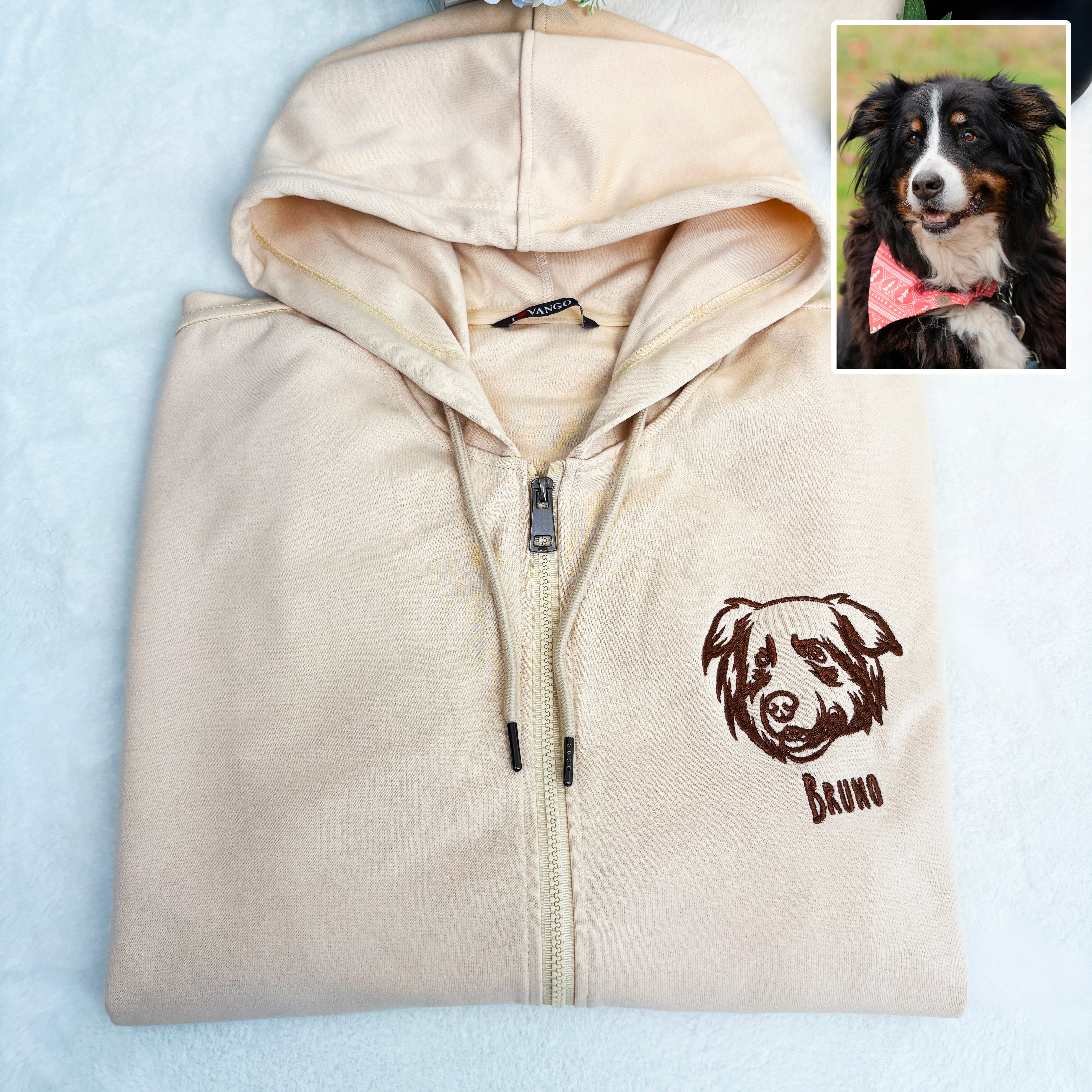 Custom Embroidered Pet Portrait Hooded Zip Up Hoodie