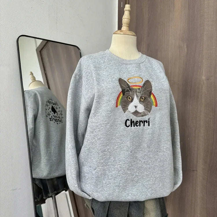 Custom Pet Memorial Sweatshirt & Hoodie with Rainbow Design- Personalized Pet Embroidered Sweatshirt