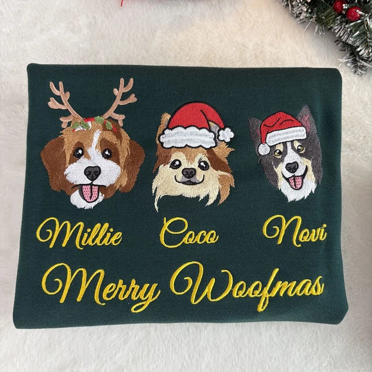 Custom Christmas Pet Sweatshirt Jumper – Dog or Cat Face Embroidered Sweatshirt