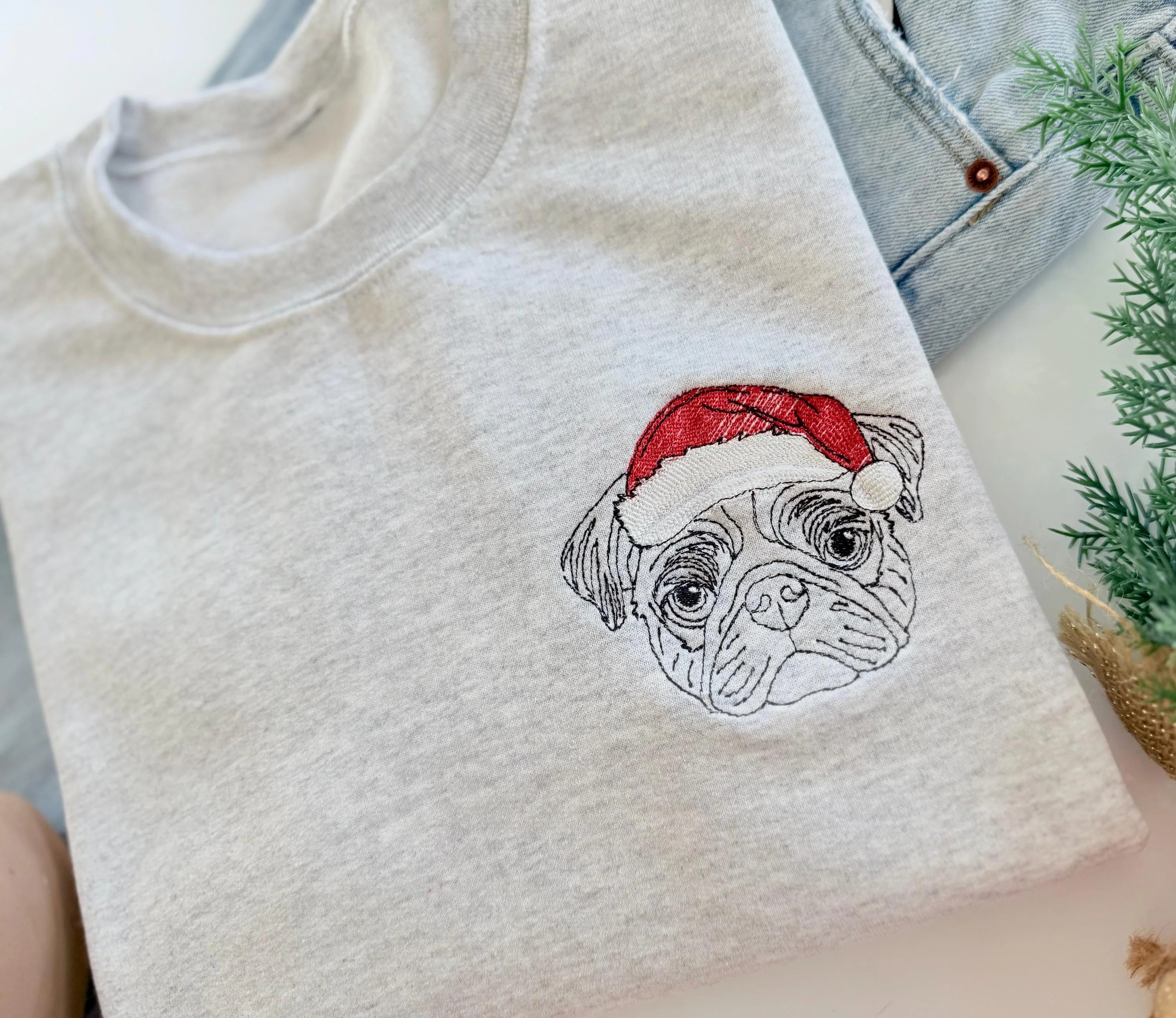 Custom Embroidered Pet Outline Portrait Sweatshirt , Merry Christmas Gifts