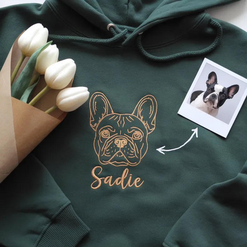 Custom EMBROIDERED Pet Outline Sweater Using Pet Photo , Name